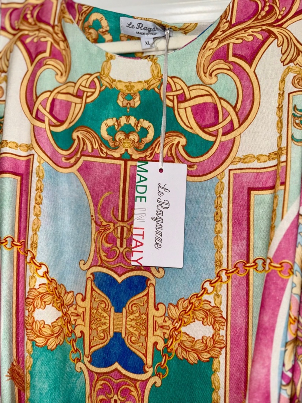 Le Ragazze Linen ITALIAN MADE Sleeveless Midi Dress in Pastel Multi NWT - Picture 3 of 9
